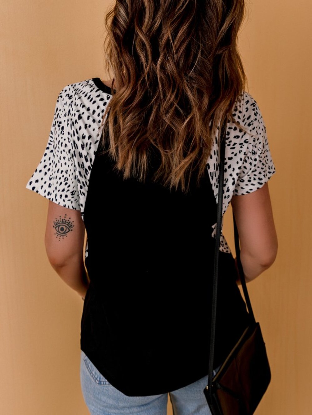 NWOT Black and White Contrast Animal Print Sleeve Top - Picture 3 of 8